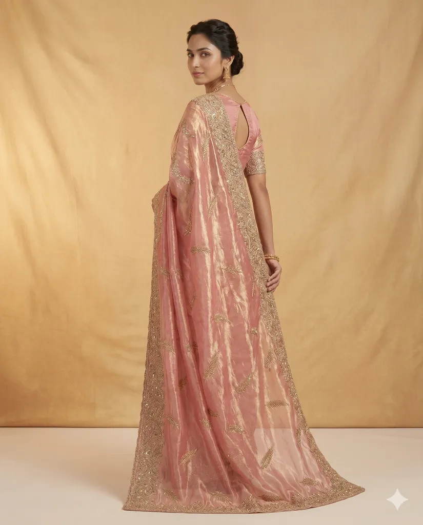 Blush Pink Silk Saree with Intricate Zari Embroidered Elegance