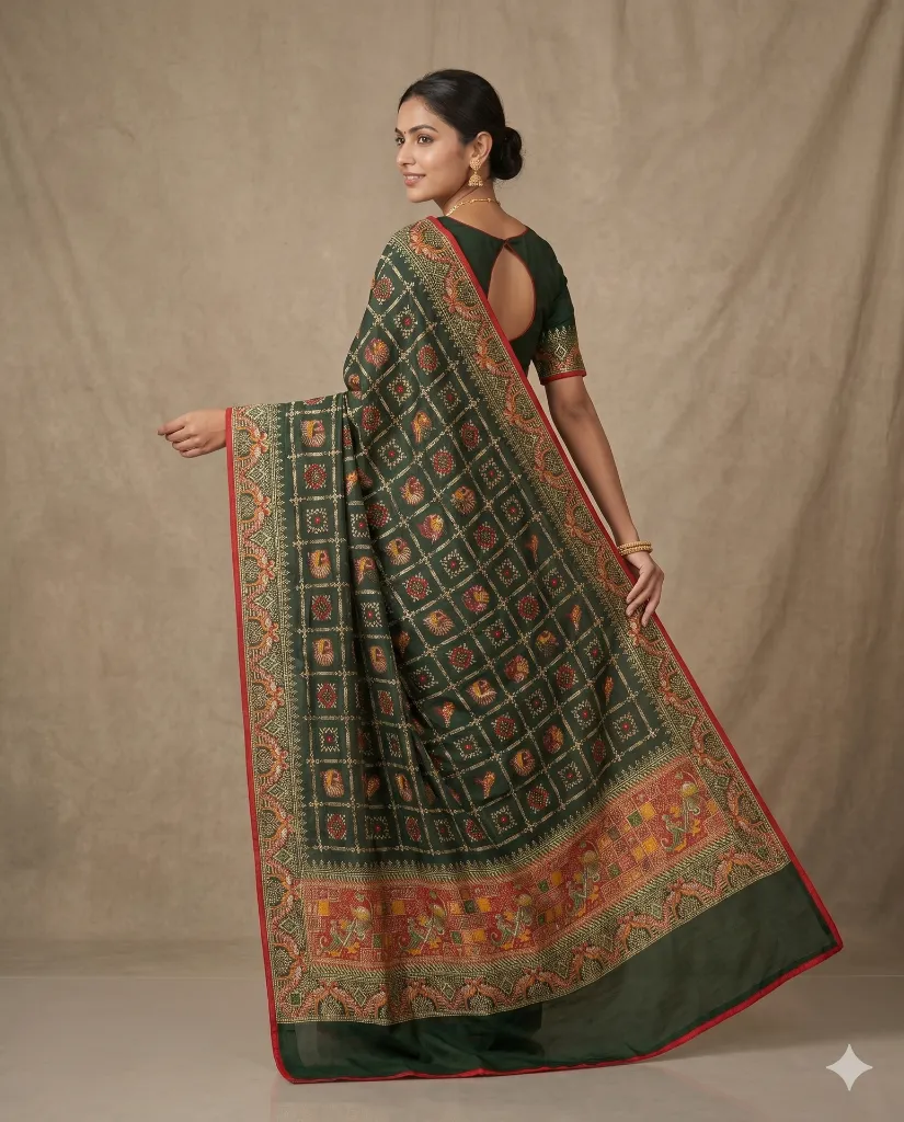Heritage Green Silk Saree with Traditional Woven Motifs