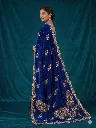 Royal Blue Graceful Embroidered Saree with Peacock Motif Elegance
