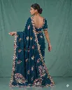 Teal Blue Graceful Embroidered Saree with Peacock Motif Elegance