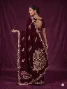 Wine Maroon Graceful Embroidered Saree with Peacock Motif Elegance