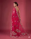 Hot Pink Graceful Embroidered Saree with Peacock Motif Elegance