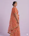 Peach Orange Elegant Silk Saree with Delicate Zari Buti and Scalloped Border