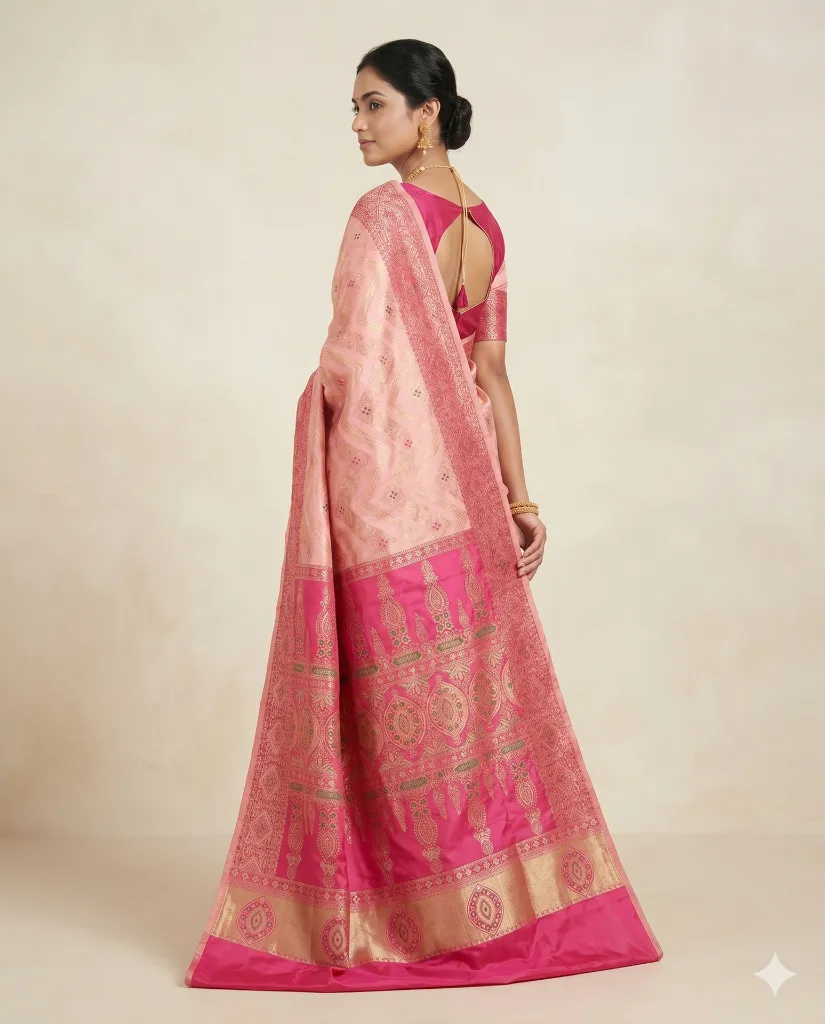 Blush Pink Banarasi Brocade Saree with Rich Rani Border