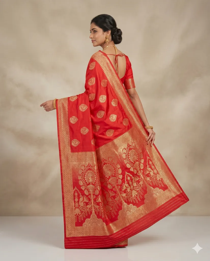 Royal Red Banarasi Silk Saree with Opulent Gold Zari Work