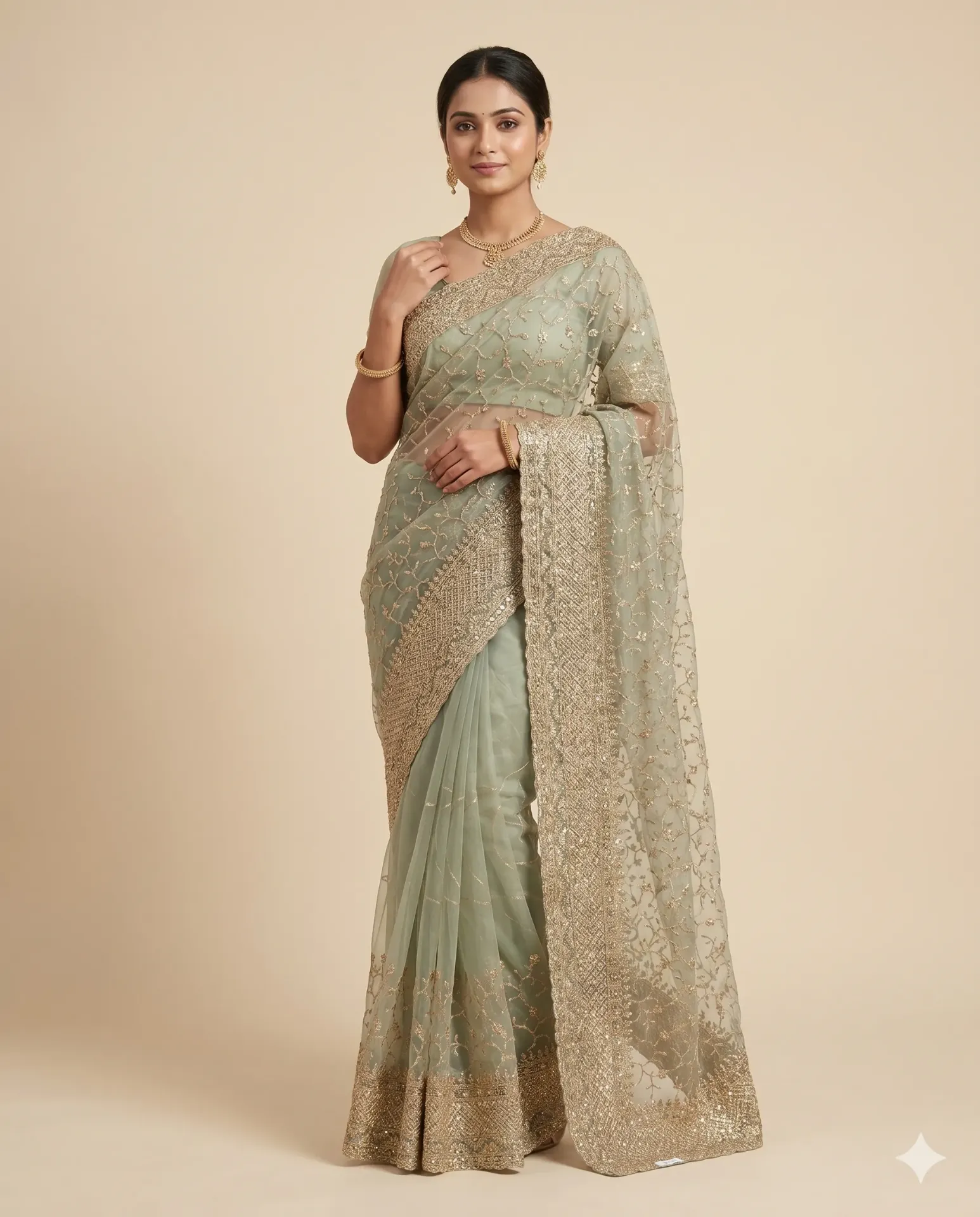Elegant Saree with Intricate Zari Embroidered Detailing