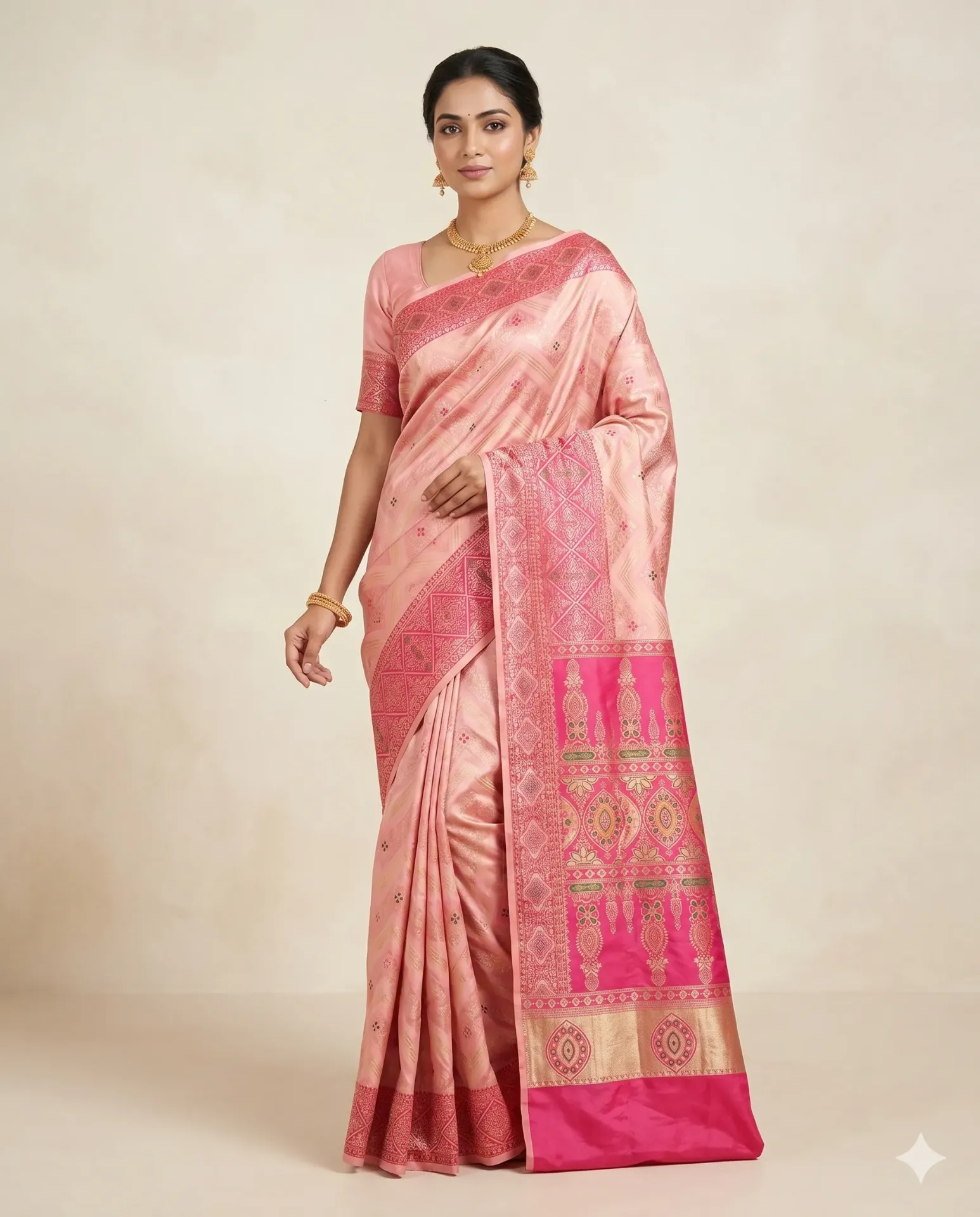 Blush Pink Banarasi Brocade Saree with Rich Rani Border