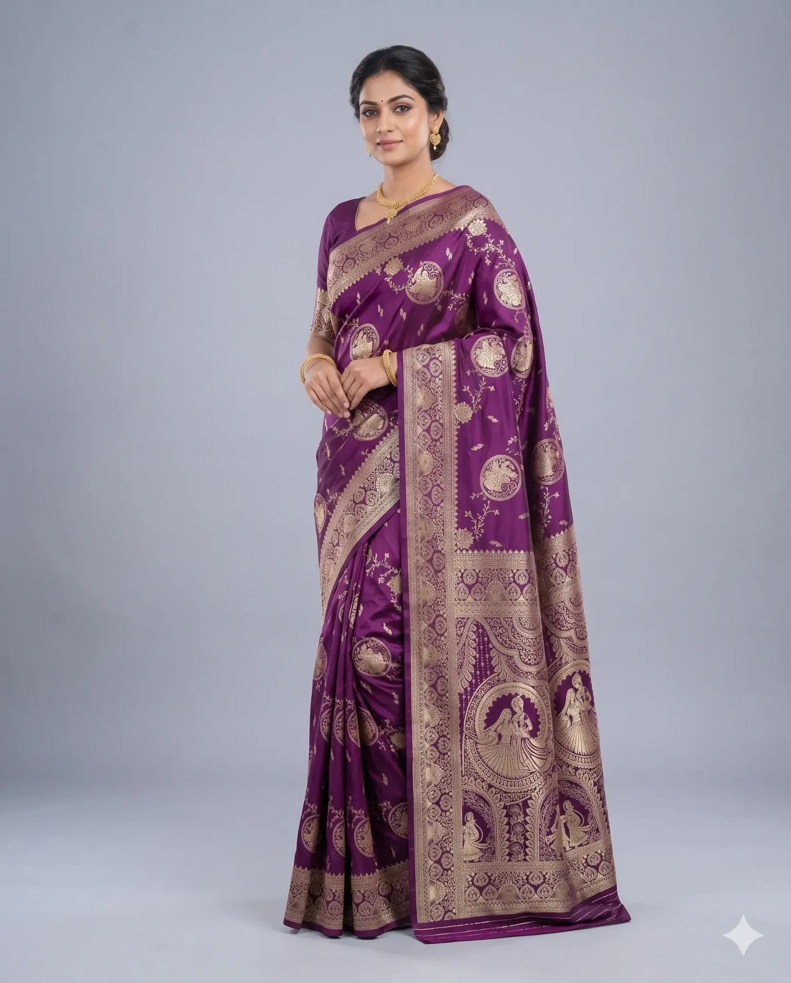 Regal Purple Banarasi Saree with Intricate Gold Zari Artistry