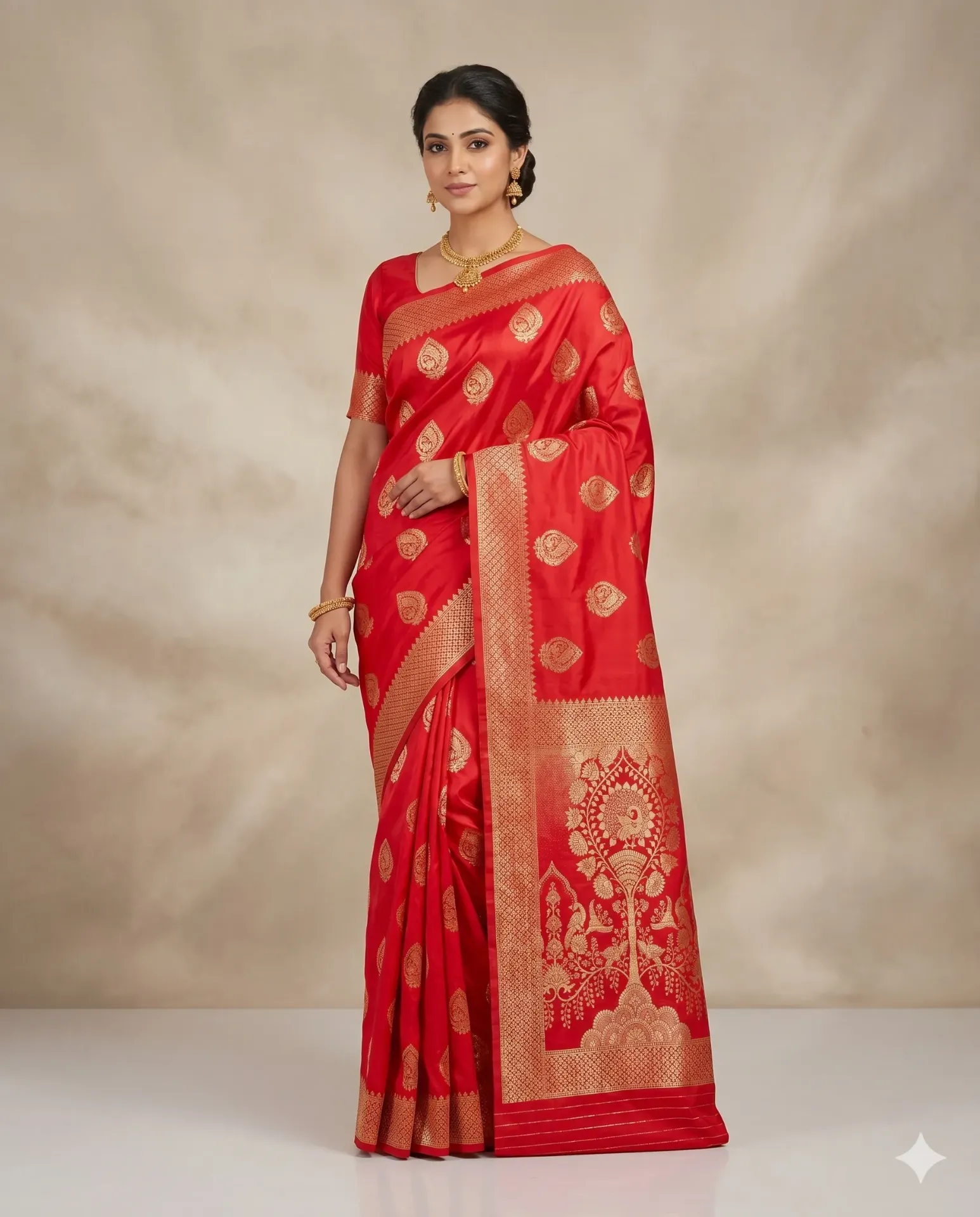 Royal Red Banarasi Silk Saree with Opulent Gold Zari Work