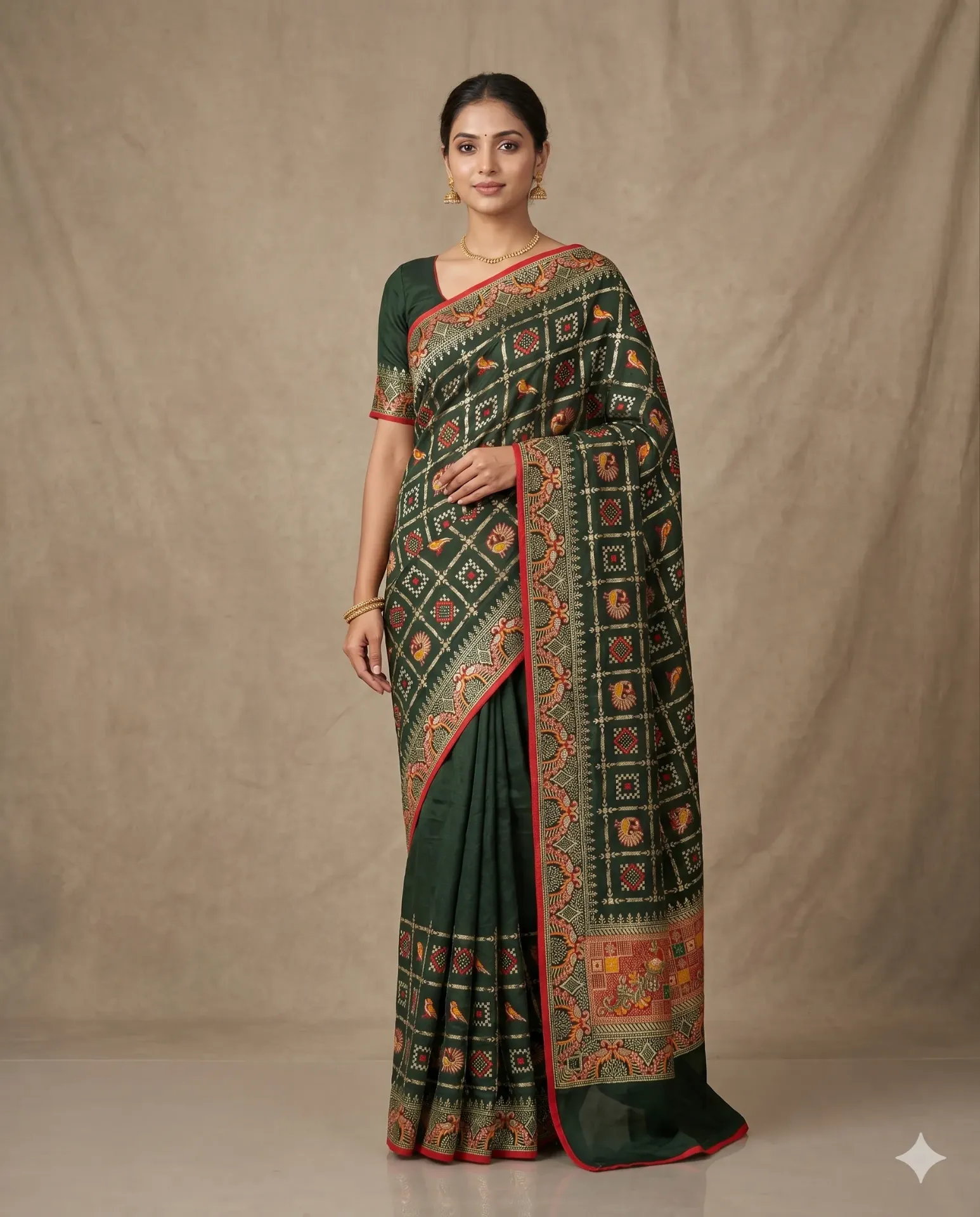 Heritage Green Silk Saree with Traditional Woven Motifs