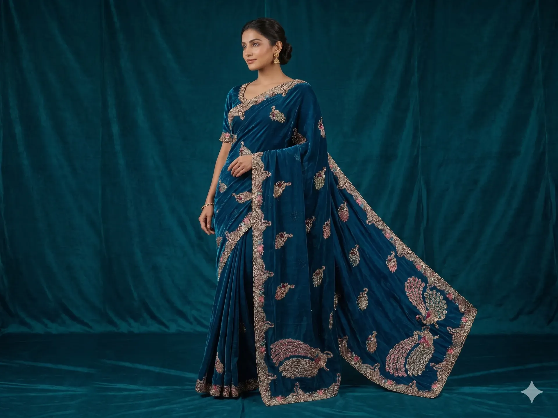 Graceful Embroidered Saree with Peacock Motif Elegance
