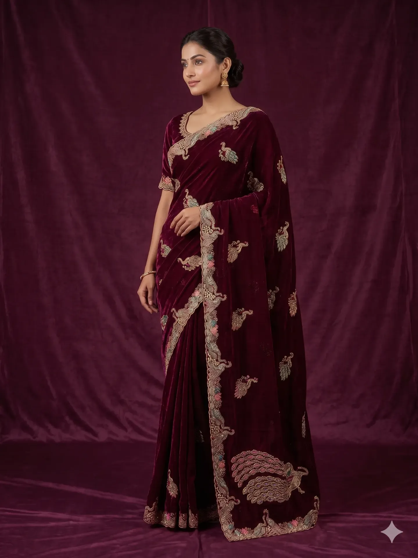 Graceful Embroidered Saree with Peacock Motif Elegance